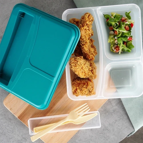 Pojemnik śniadaniowy lunchbox dzielony ze sztućcami 1,3 l